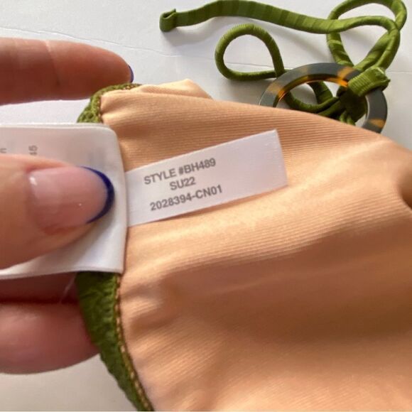 J Crew Canteen Green Wide Rib Tortoiseshell Ring String Bikini Bottom Sz S NWT - Picture 10 of 12